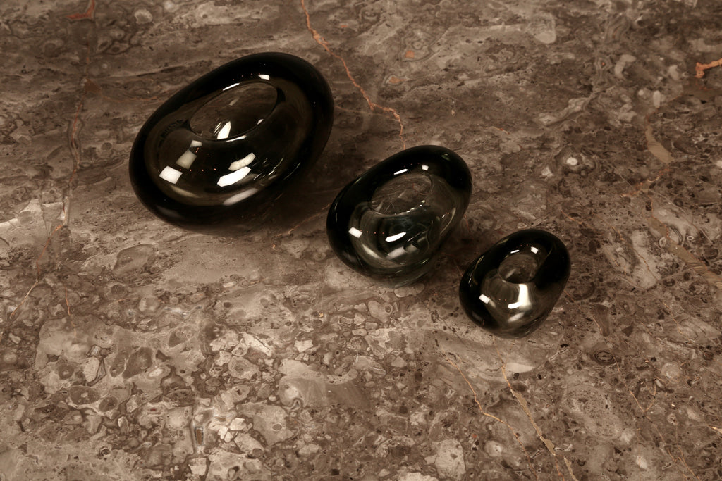 Set of 3 Heart Vase in smoked glass by Per Lütken for Holmegaad C1967 (Denmark)