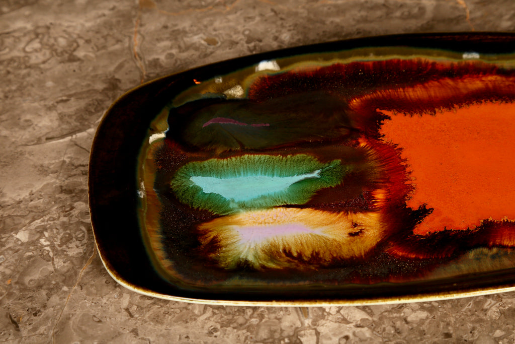 Eric Leaper 'Petrol Glaze' large ceramic platter (1950/60s) Cornwall