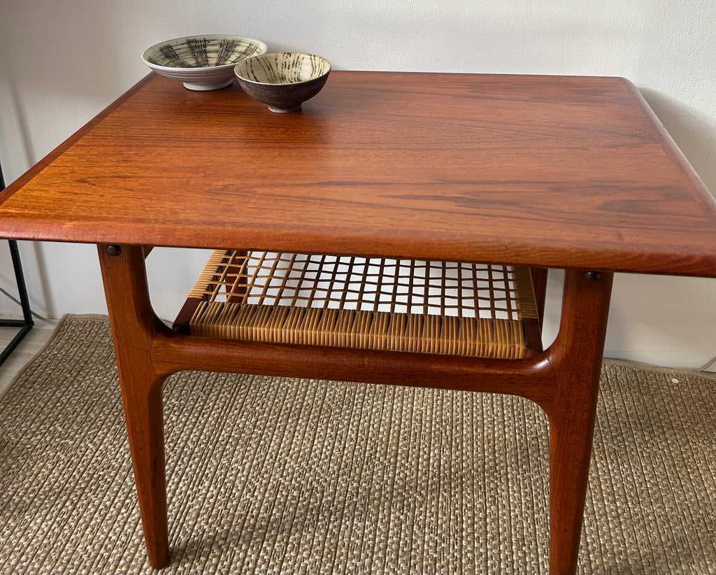 Cane & teak Danish coffee table by Trioh Mobler (1960s)