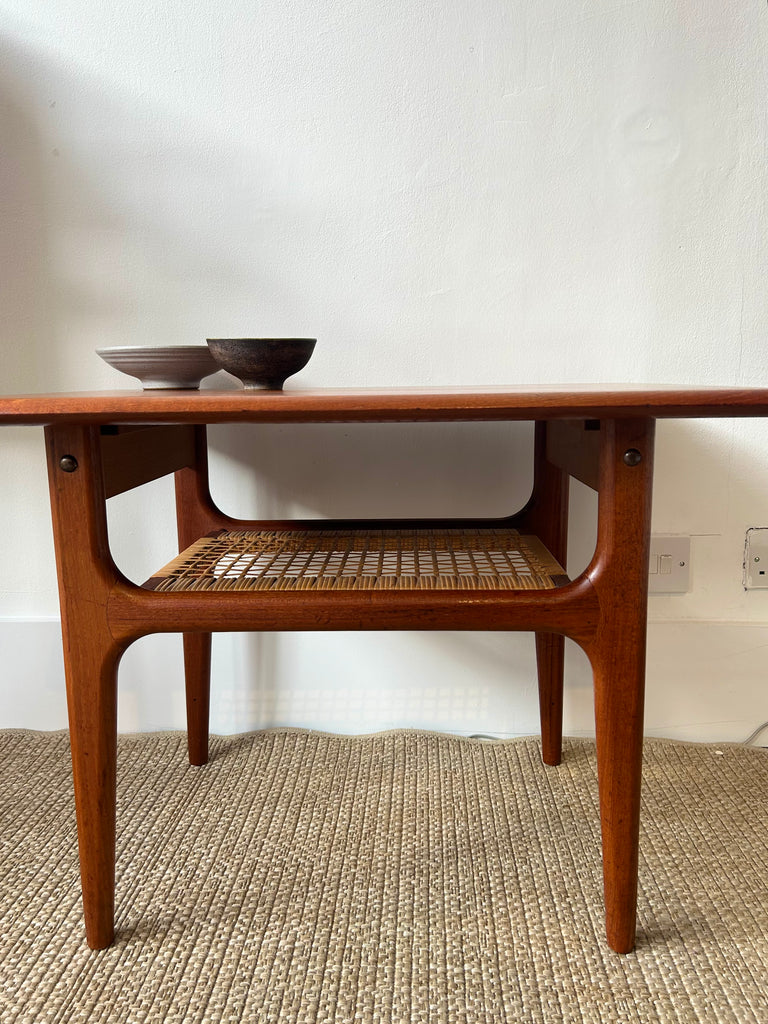 Cane & teak Danish coffee table by Trioh Mobler (1960s)