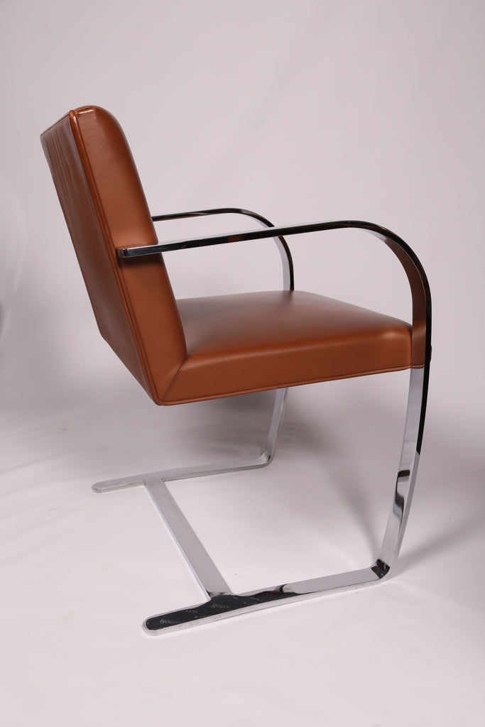 4 Brno chairs in Tan Leather by Mies van der Rohe for Knoll