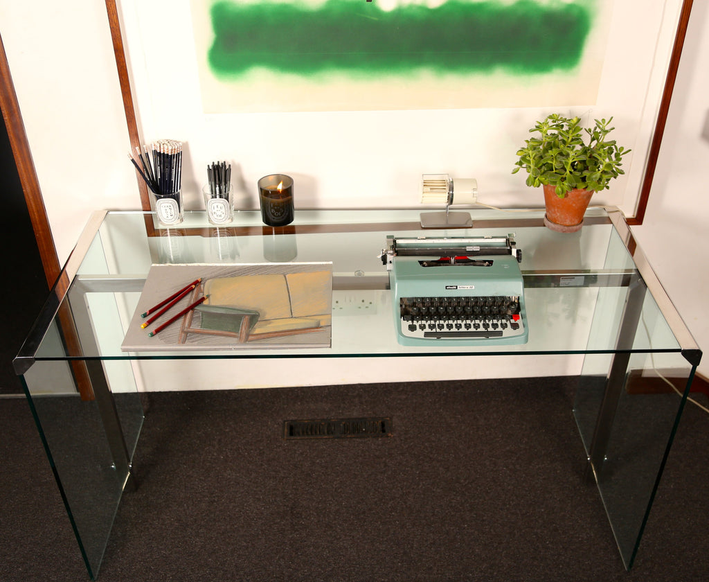 Gallotti & Radice President Scrivania Glass Office desk and trolley (1970s)