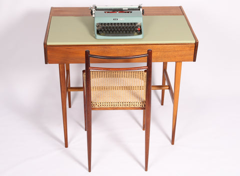 Midcentury Teak and Pistachio-Vinyl writing Desk (1960s)